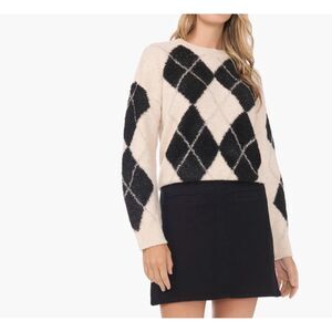 Vince Camuto Cream Argyle Knit Cardigan Sweater NWT Medium